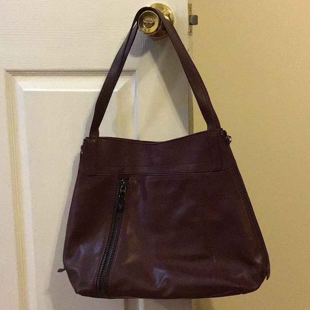 Frye wine expandable zip Lena leather tote